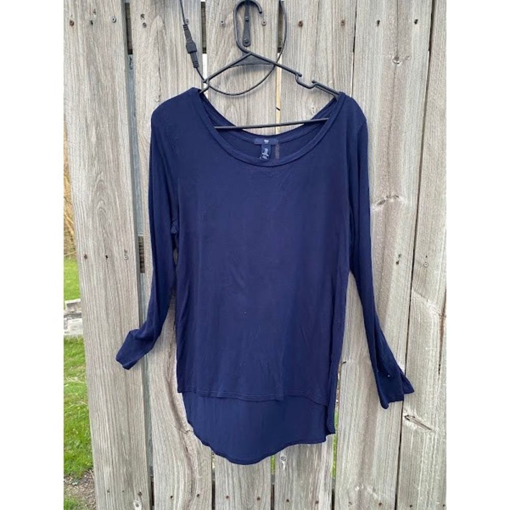 Gap Womens XL Navy Blue Long Sleeve Scoop Neck High Low Hem Tunic Top